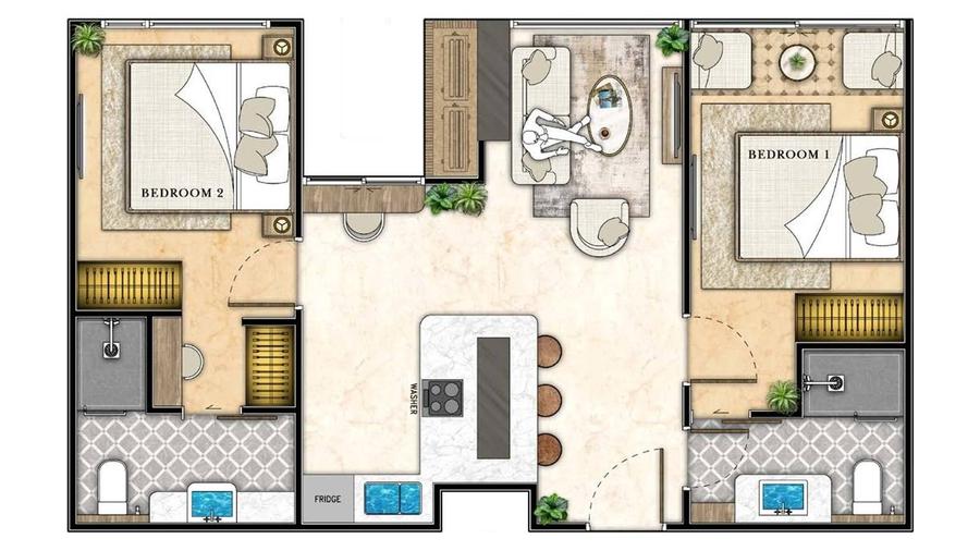2 Schlafzimmer 50 m² — The Riviera Santa Monica — Grundriss 4