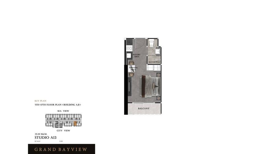 Студия 23 м² в Grand Bay View — Центр Паттайи — Планировка 1