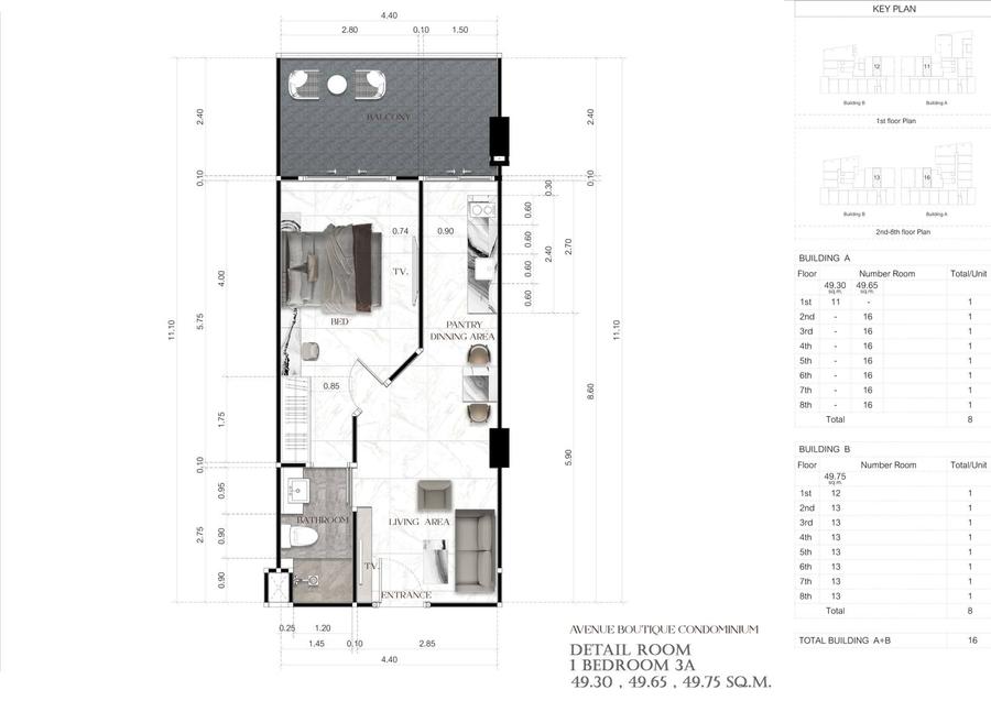 1 спальня 35 м² — Avenue Boutique, центр — Планировка 5