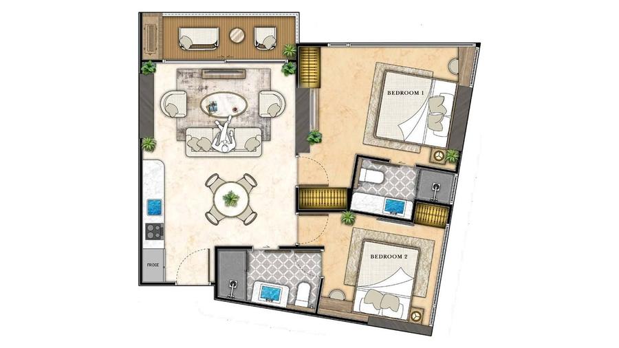 2 Schlafzimmer 65 m² für Ausländer — Riviera Santa Monica — Grundriss 1