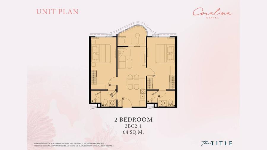 Квартира с двумя спальнями 64 м² в The Title Coralina — Планировка 3