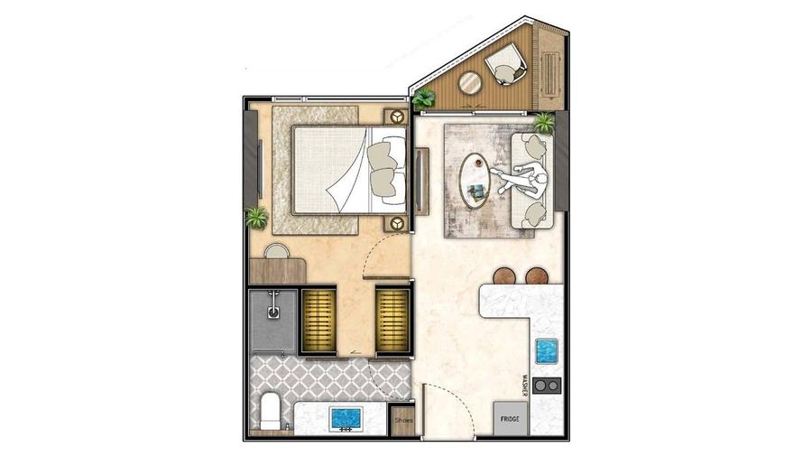 ห้อง 1 ห้องนอน 35 ตร.ม. ใน The Riviera Santa Monica — แปลนห้อง 1