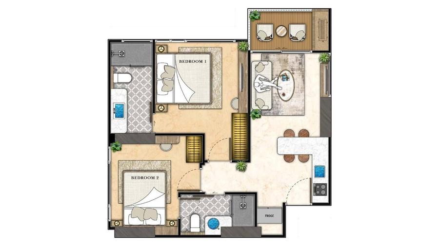 2 Schlafzimmer 50 m² — The Riviera Santa Monica — Grundriss 3