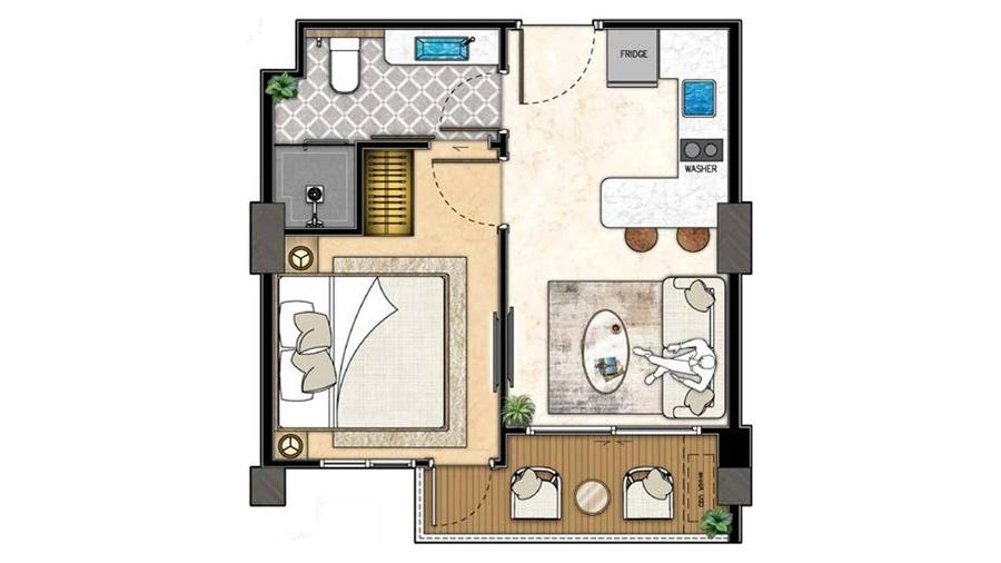 Wohnung mit 1 Schlafzimmer 32 m² im The Riviera Beverly Hills — Grundriss 1