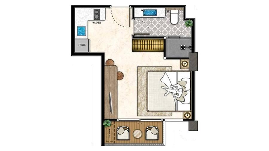 Studio-Apartment 28 m² im The Riviera Beverly Hills — Grundriss 1