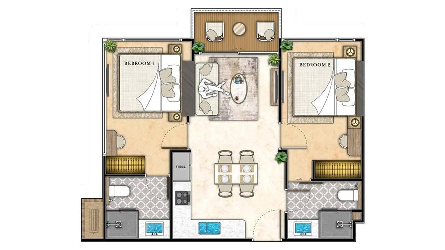 2 Schlafzimmer 50 m² — The Riviera Santa Monica — Grundriss 2