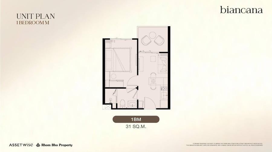 1 ห้องนอน 31 ตร.ม. ใน The Title Biancana — แปลนห้อง 1