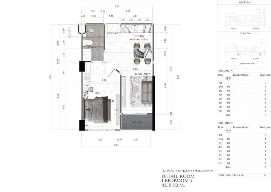 1 спальня 35 м² — Avenue Boutique, центр — Планировка 10