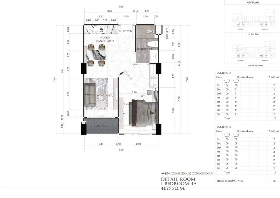 1 спальня 35 м² — Avenue Boutique, центр — Планировка 8