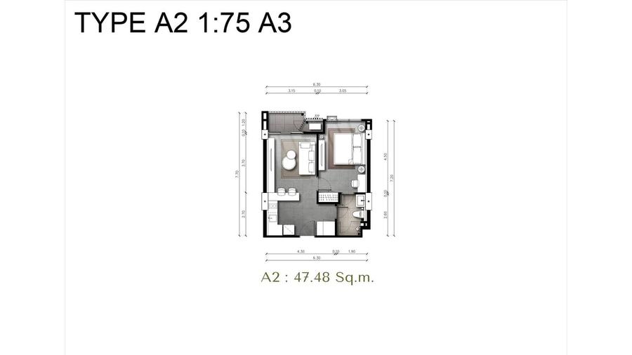 1卧室 47 m² — The Panora Estuaria — 户型图 1