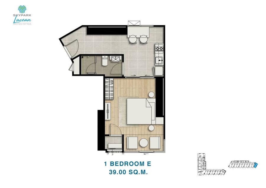 1 ห้องนอน 39 ตร.ม. ที่ Skypark Lucean — จอมเทียน — แปลนห้อง 1
