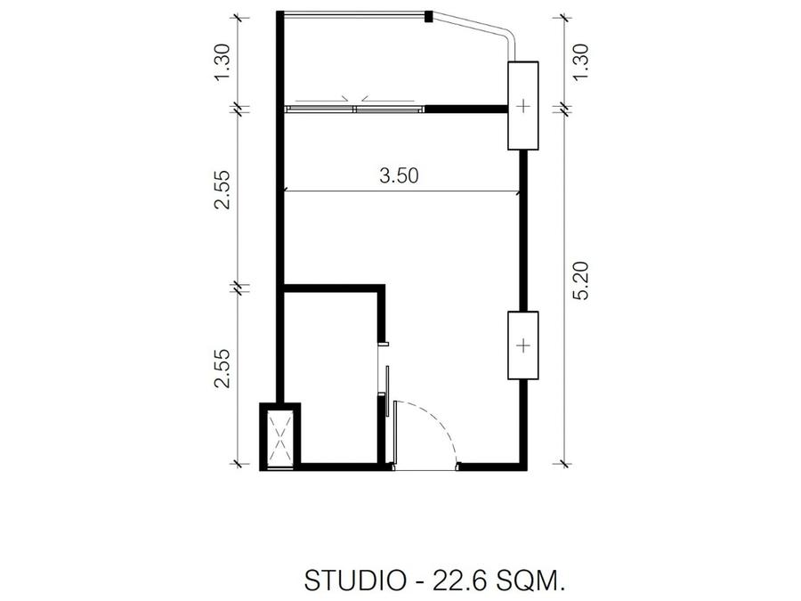 สตูดิโอ 22.6 m² ใน Embassy Life จอมเทียน — แปลนห้อง 1