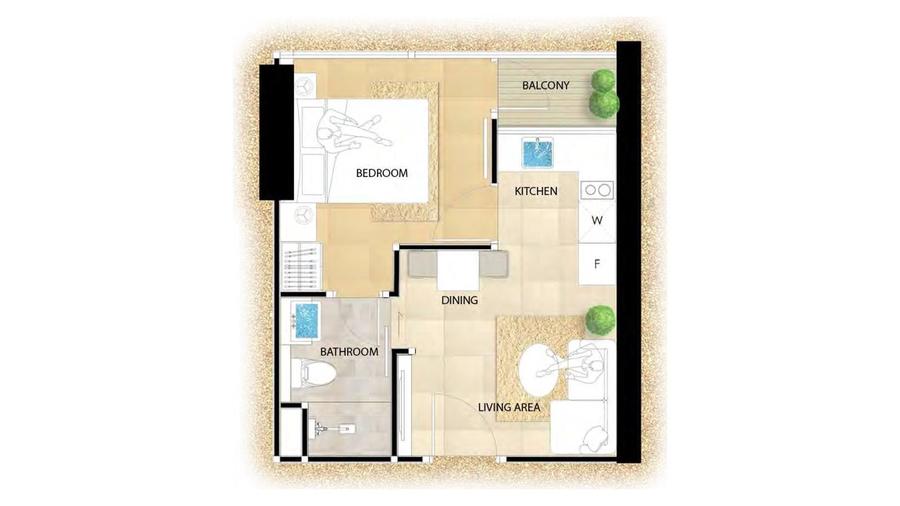 Квартира с 1 спальней 29 м² в The Riviera Monaco — Планировка 1