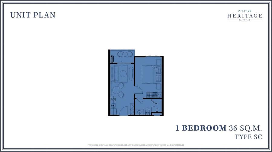 1 ห้องนอน 36 ตร.ม. ใน The Title Heritage — แปลนห้อง 1