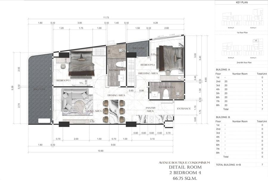 2-Bedroom 55 m², Pool View — Avenue Boutique — Floor plan 6