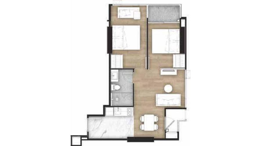 2 Schlafzimmer 52 m² in Once Pattaya — Grundriss 1
