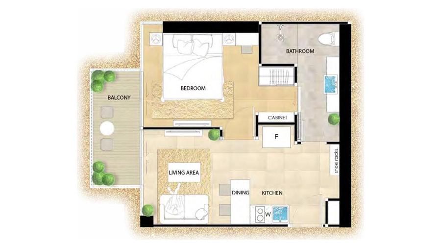 Wohnung mit 1 Schlafzimmer 42 m² im The Riviera Monaco — Grundriss 1