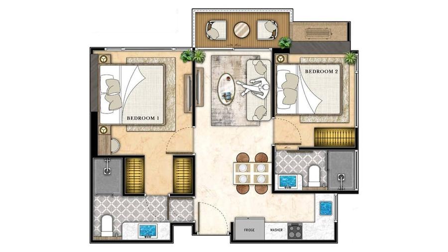 2 Schlafzimmer 50 m² — The Riviera Santa Monica — Grundriss 1