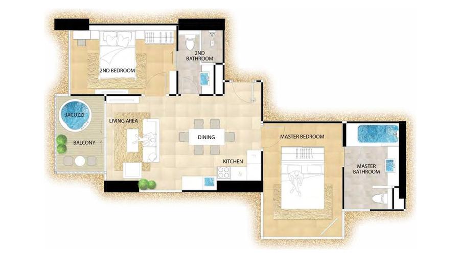 2 Schlafzimmer, 81 m², Whirlpool — The Riviera Monaco — Grundriss 1