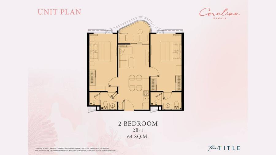 Квартира с двумя спальнями 64 м² в The Title Coralina — Планировка 1