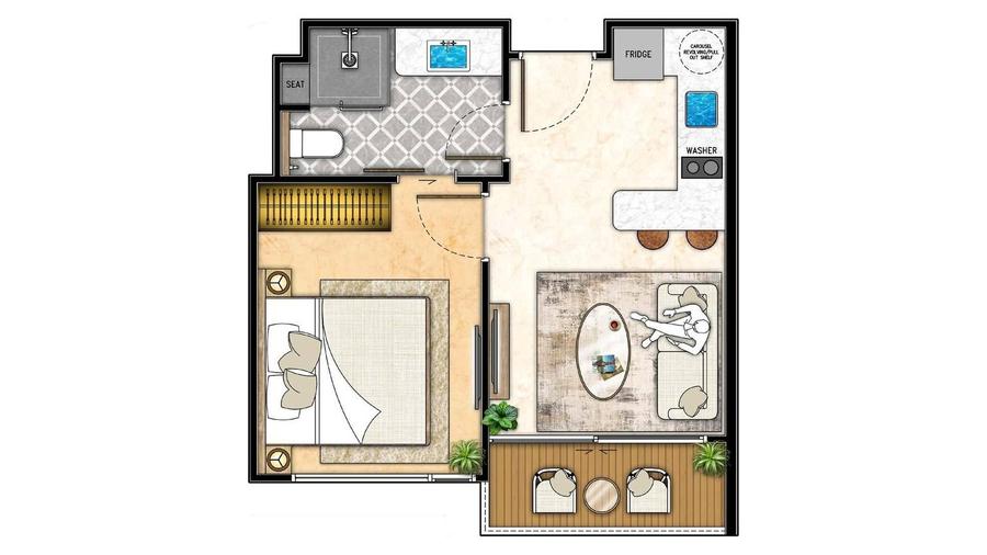 Jomtien View 1-Bedroom 34 m² in The Riviera California — Floor plan 1