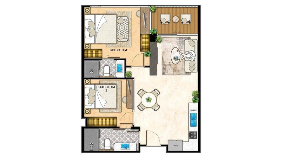 Jomtien View 2-Bedroom 68 m² in The Riviera California — Floor plan 1
