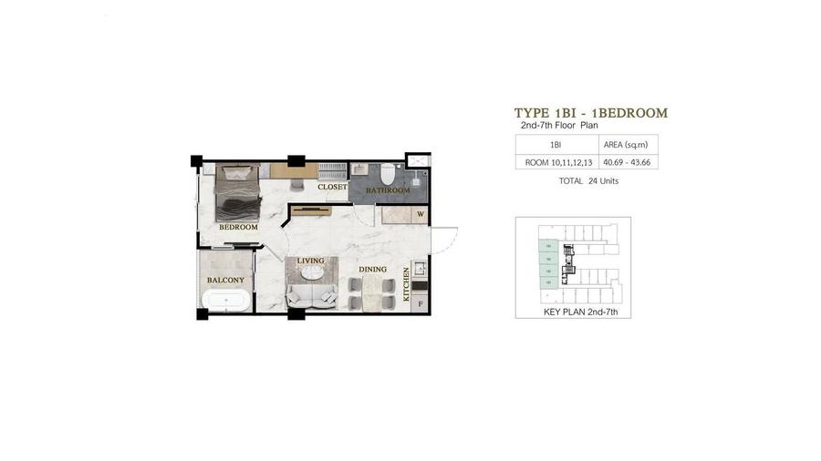 Sea View 1-Bedroom Apartment 41–44 m² in Siam Oriental Beach — Floor plan 1
