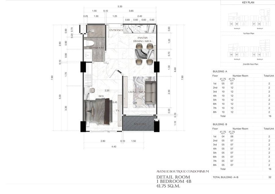 1 спальня 35 м² — Avenue Boutique, центр — Планировка 9