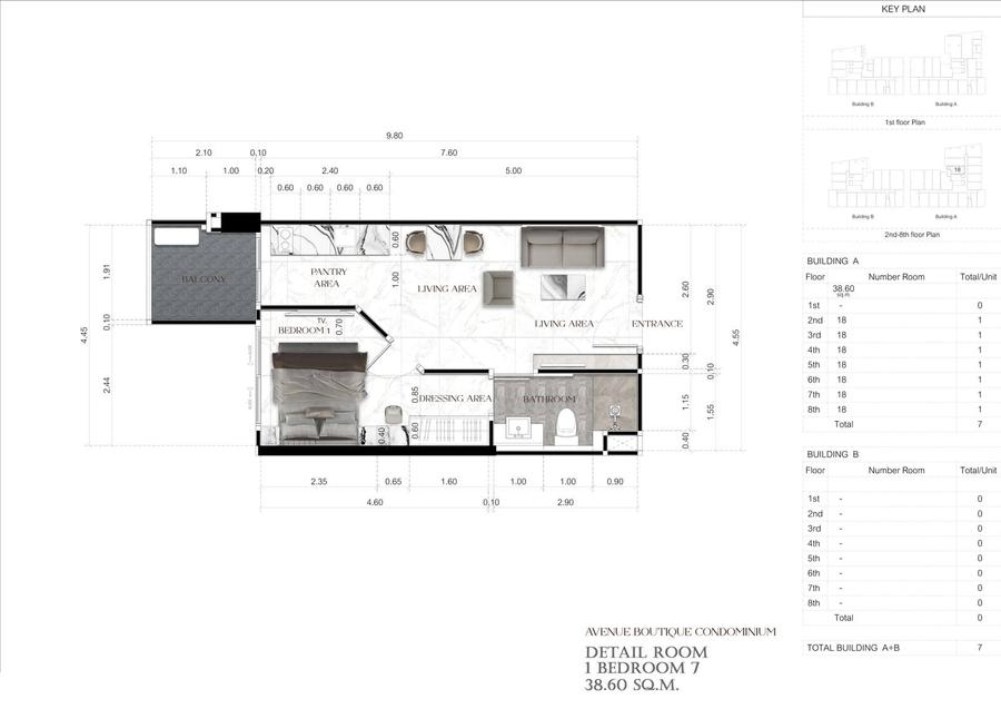 1 спальня 35 м² — Avenue Boutique, центр — Планировка 12
