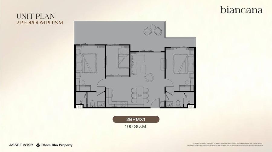 Квартира с двумя спальнями Plus 100 м² в The Title Biancana — Планировка 1