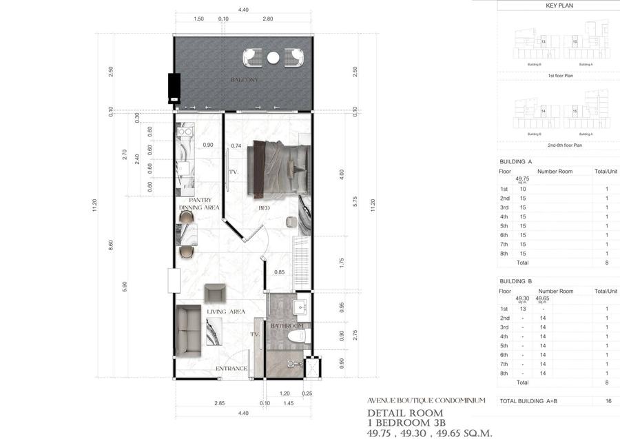 1 спальня 35 м² — Avenue Boutique, центр — Планировка 6