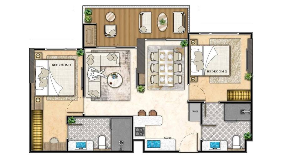 2 Schlafzimmer 65 m² für Ausländer — Riviera Santa Monica — Grundriss 2