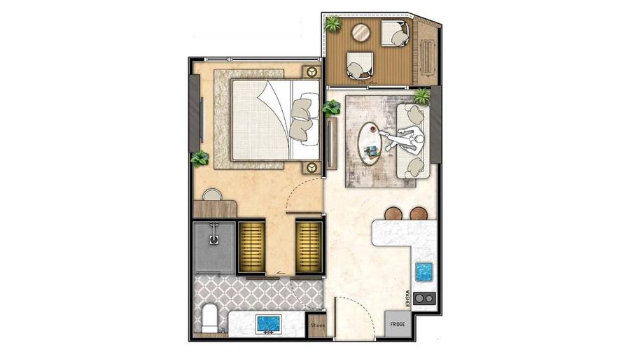 ห้อง 1 ห้องนอน 35 ตร.ม. ใน The Riviera Santa Monica — แปลนห้อง 2