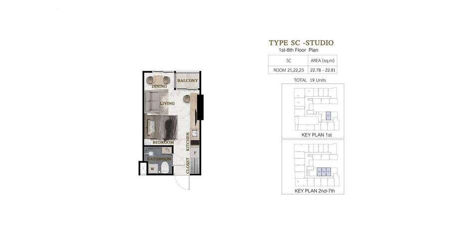 Studio-Apartment 23 m² im Siam Oriental Beach — Grundriss 1