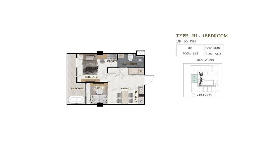 Sea View 1-Bedroom Apartment 41–44 m² in Siam Oriental Beach — Floor plan 2