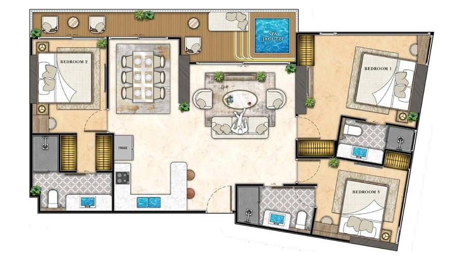 3 Schlafzimmer 106 m², Whirlpool — Riviera Santa Monica — Grundriss 1