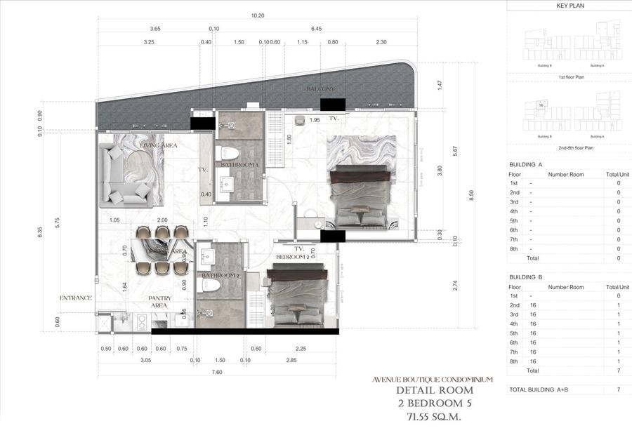 2-Bedroom 55 m², Pool View — Avenue Boutique — Floor plan 7