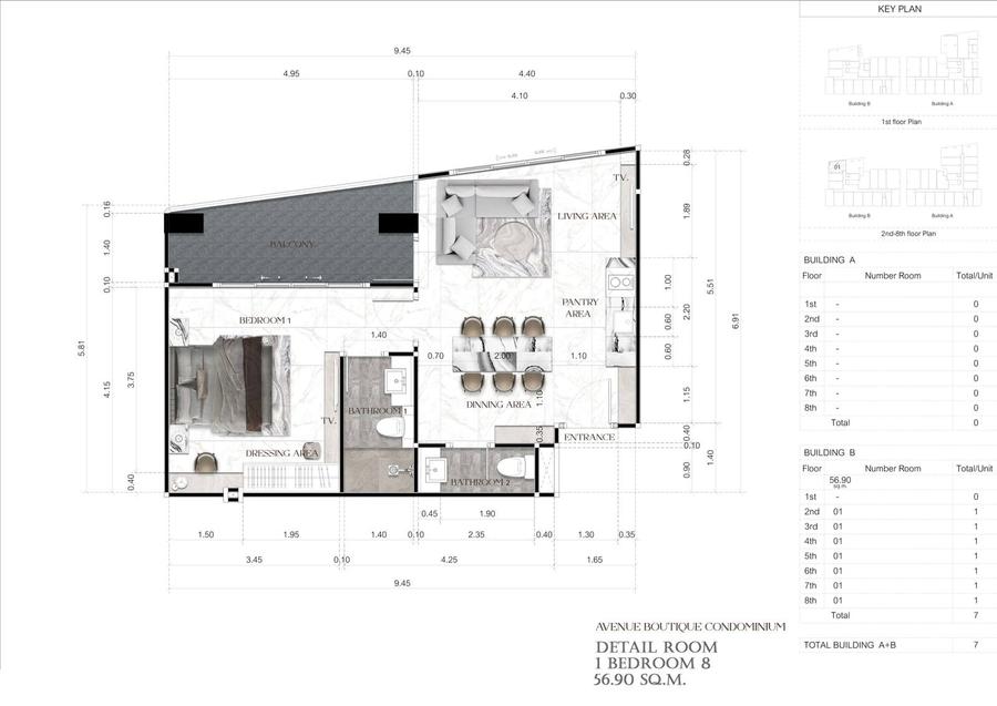 1 спальня 35 м² — Avenue Boutique, центр — Планировка 13