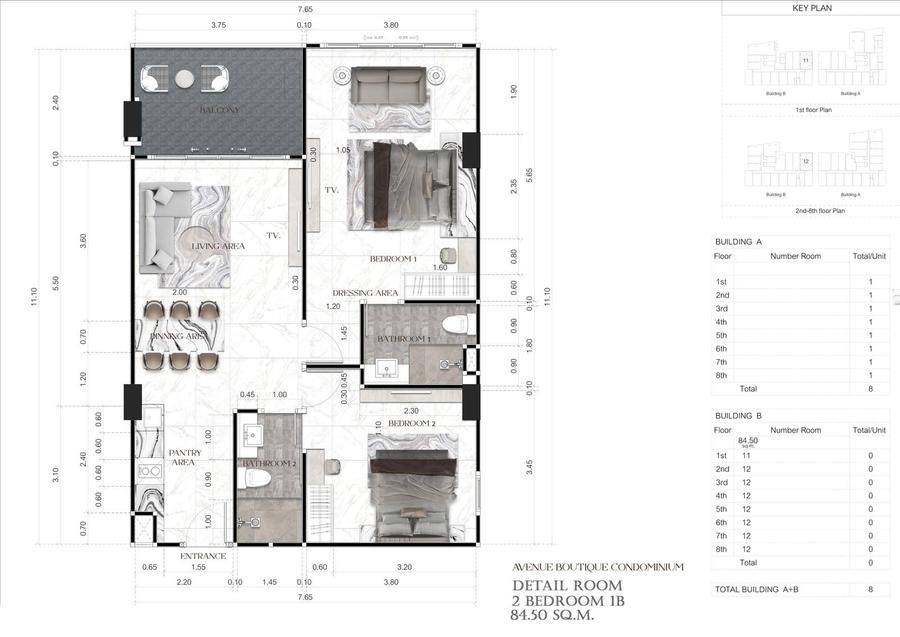 2-Bedroom 55 m², Pool View — Avenue Boutique — Floor plan 2