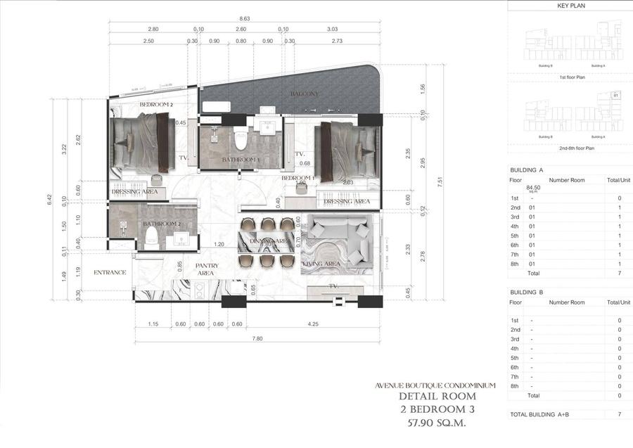 2-Bedroom 55 m², Pool View — Avenue Boutique — Floor plan 5