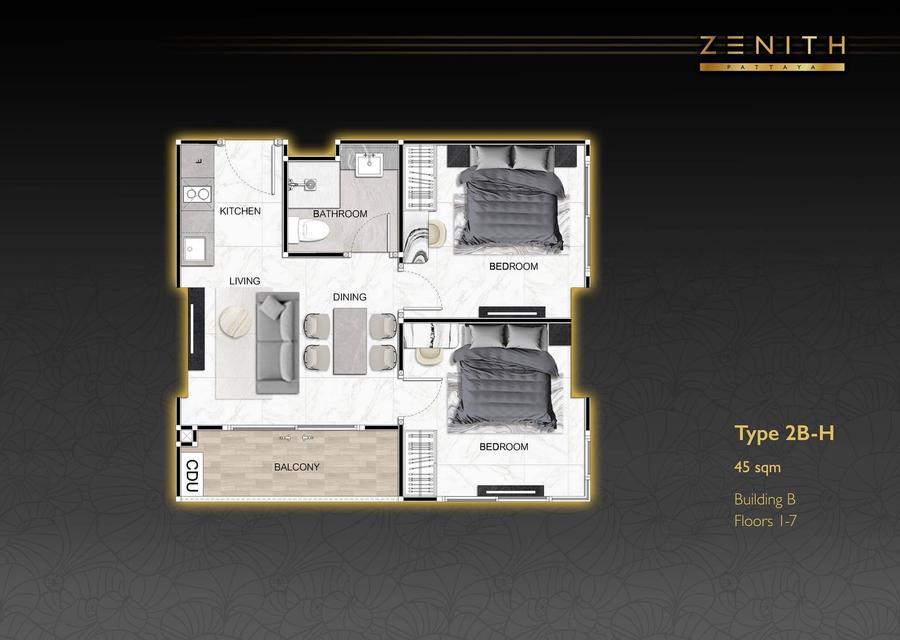 2 bedrooms in Zenith Pattaya — Floor plan 1