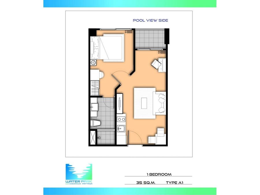 Квартира с видом на бассейн, 38 м² — Water Park — Планировка 2