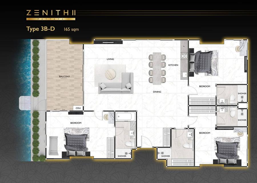 3 bedrooms in Zenith 2 Pattaya — Floor plan 3