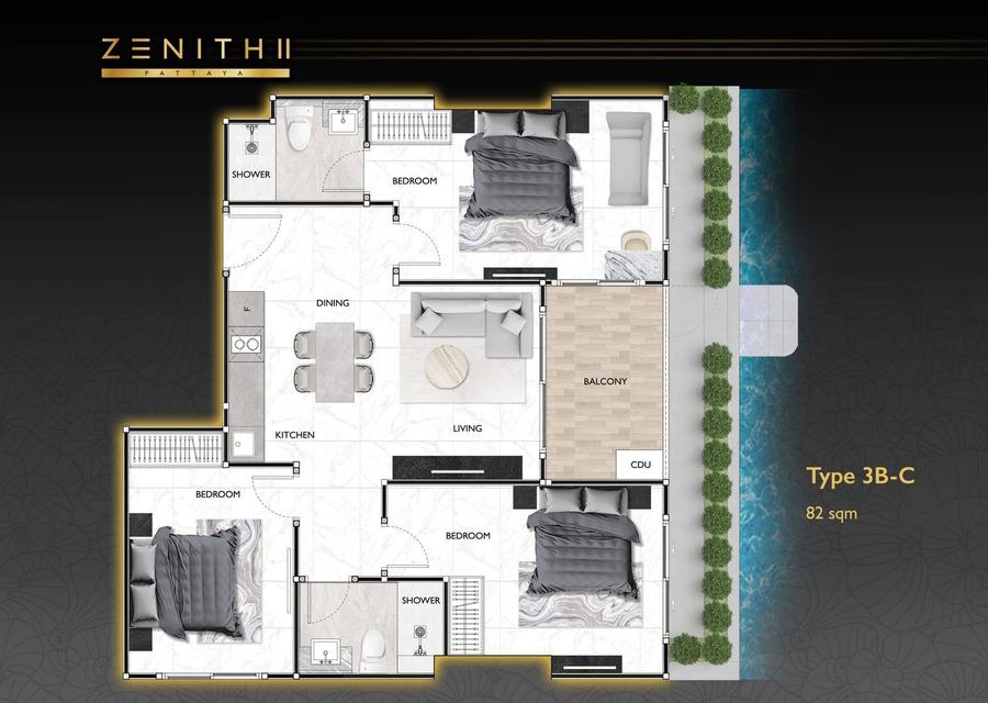 3 bedrooms in Zenith 2 Pattaya — Floor plan 2