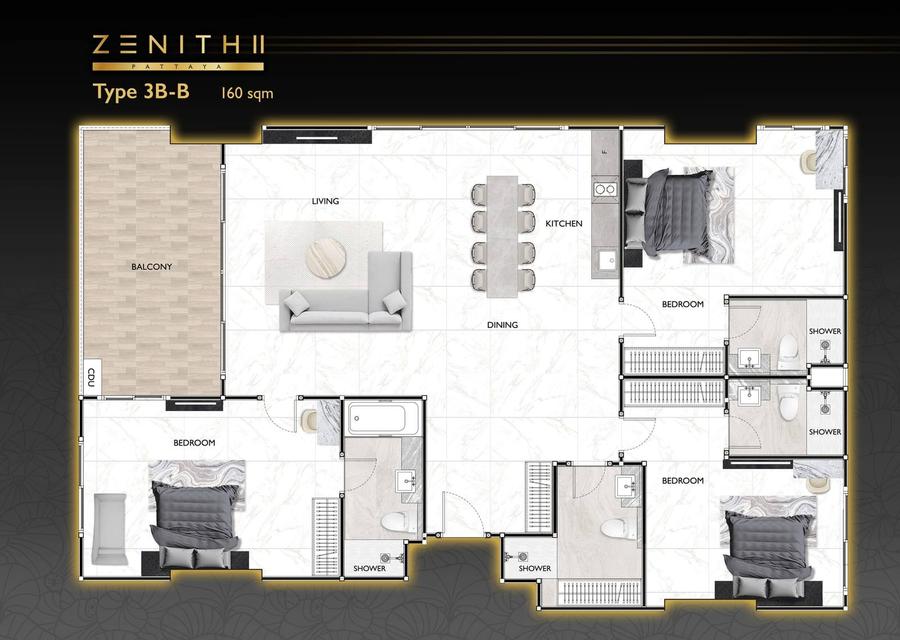 3 bedrooms in Zenith 2 Pattaya — Floor plan 1