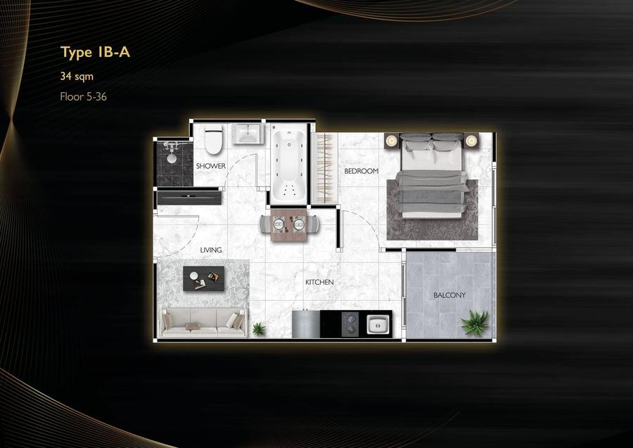 Grand Solaire Noble 一居室 — 户型图 1
