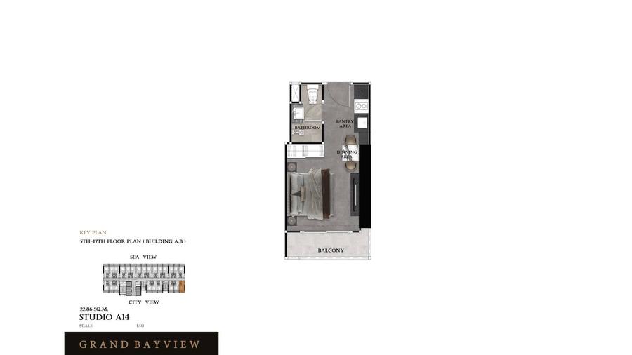 Студия 23 м² в Grand Bay View — Центр Паттайи — Планировка 2